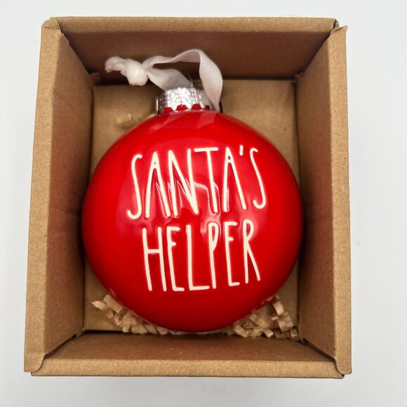 Rae Dunn Christmas Red SANTA'S HELPER Ornament - Picture 1 of 3